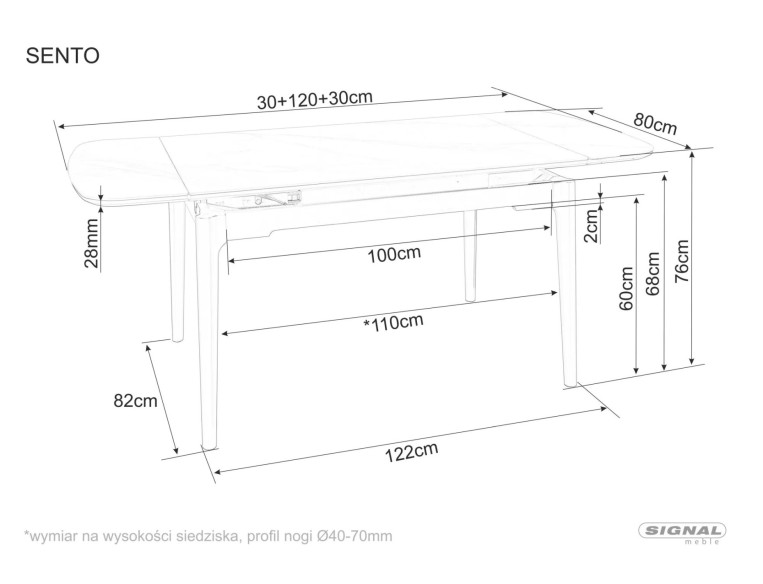 ALTAIR - 120CM MATBORD, UTFÄLLBART, CERAMIK & SVART TRÄ