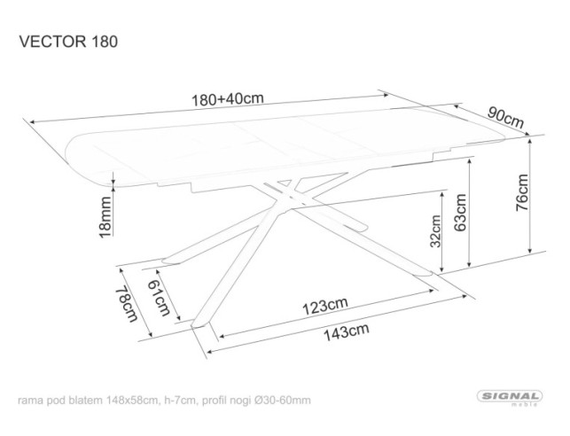 SINNE - 180–220CM MATBORD, SVART KERAMIK, METALLSTATIV