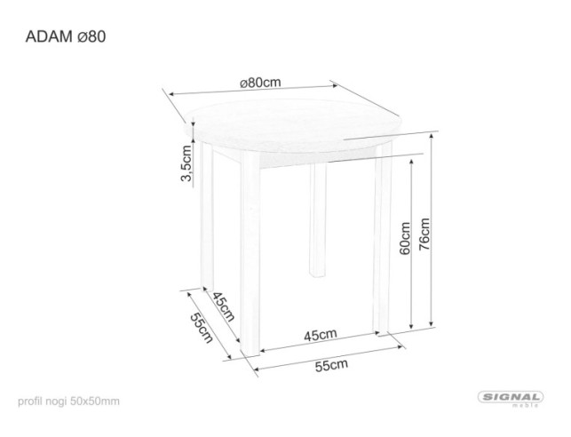 ALTAIR - 80CM RUNT MATBORD, DUB CREMONA TORRO, 4 PERSONER