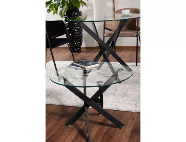 MOLN A - 60CM RUND GLASLÅG, HÄRDAT GLAS & SVART METALL