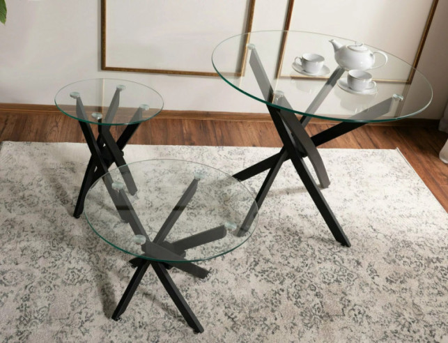 MOLN A - 60CM RUND GLASLÅG, HÄRDAT GLAS & SVART METALL