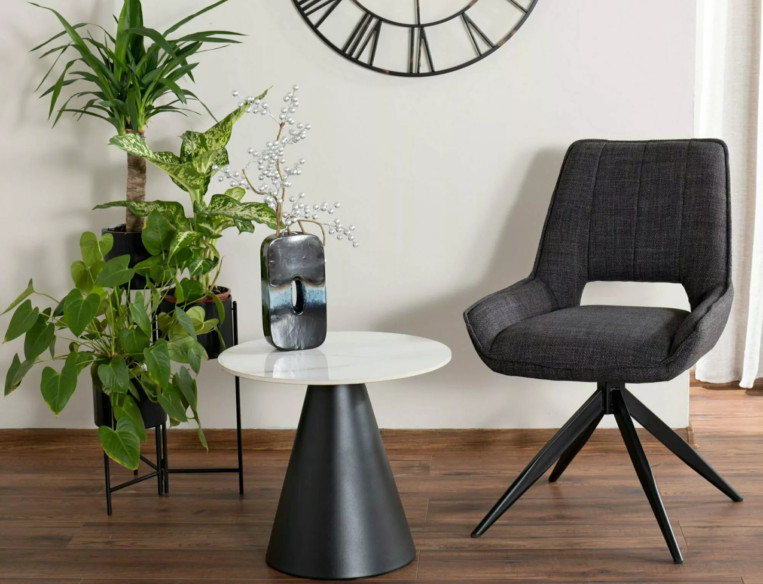 NORDLJUS - 50CM GLASLÅG BORD, VIT HÖGBLANK KERAMIK & SVART METALL