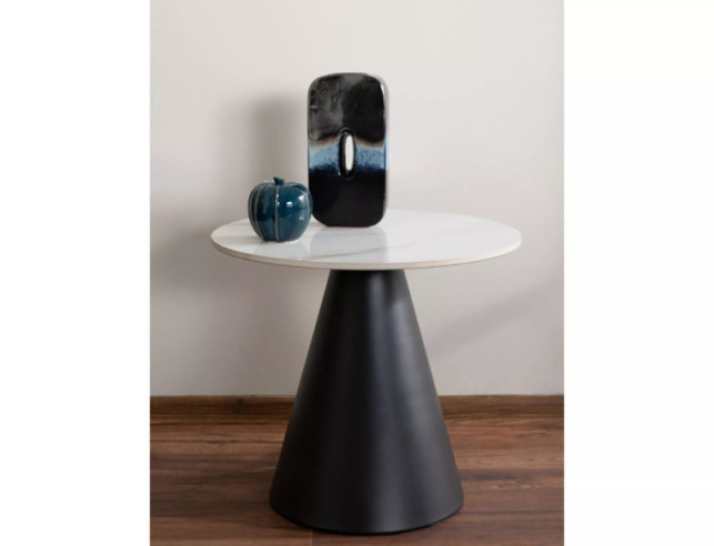 NORDLJUS - 50CM GLASLÅG BORD, VIT HÖGBLANK KERAMIK & SVART METALL