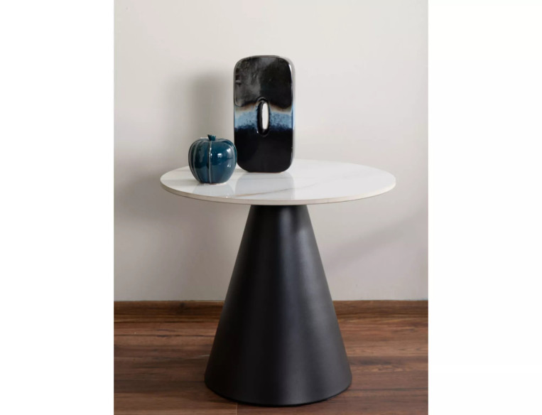 NORDLJUS - 50CM GLASLÅG BORD, VIT HÖGBLANK KERAMIK & SVART METALL