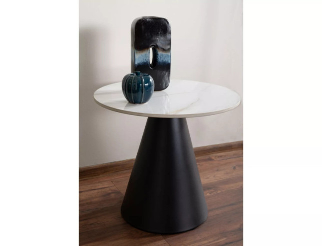 NORDLJUS - 50CM GLASLÅG BORD, VIT HÖGBLANK KERAMIK & SVART METALL