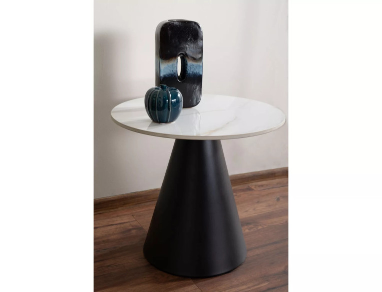 NORDLJUS - 50CM GLASLÅG BORD, VIT HÖGBLANK KERAMIK & SVART METALL