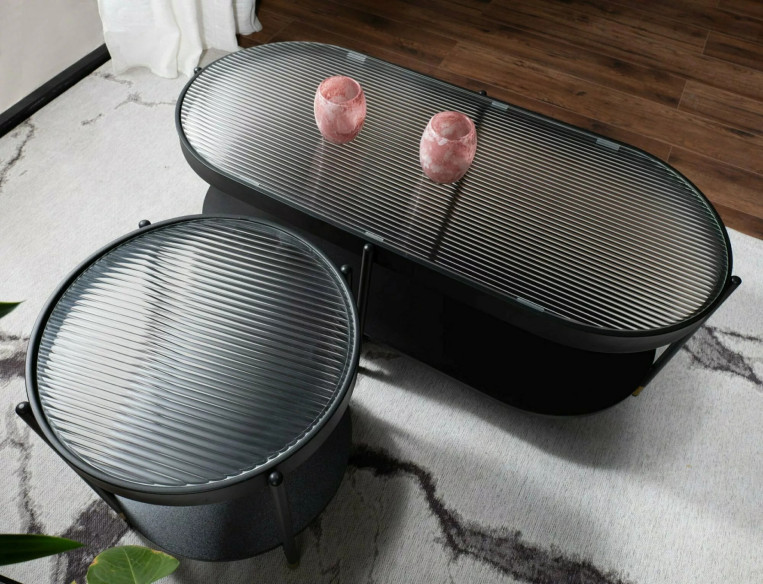STORSLAGEN A - 45CM GLASLÅG BORD, RUNDT, SVART METALL