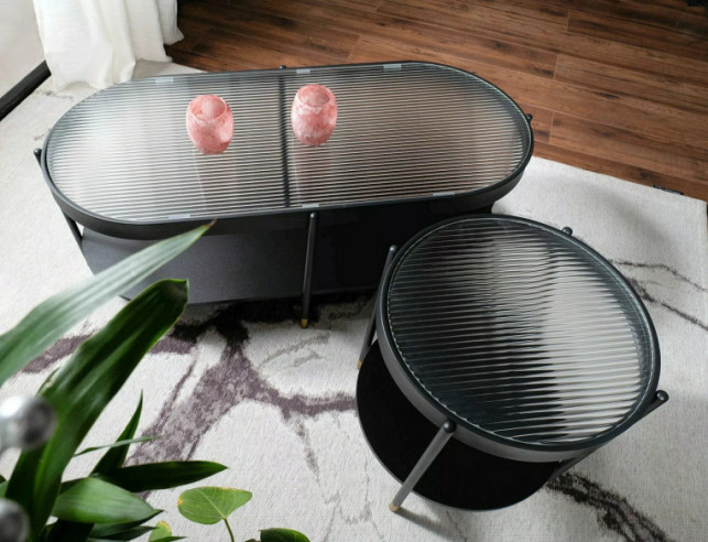 STORSLAGEN A - 45CM GLASLÅG BORD, RUNDT, SVART METALL