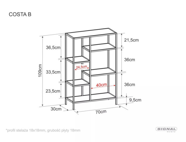 POLSTJÄRNAN COSTA B - 70CM REGAŁ, CZARN METALLSTÄLLNING