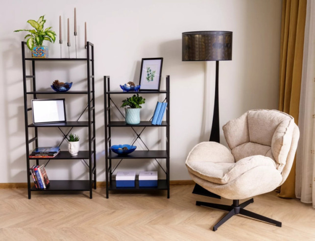 LYRAN R4 - 60CM REGAŁ LOFT, METAL/CZARN LAMINAT