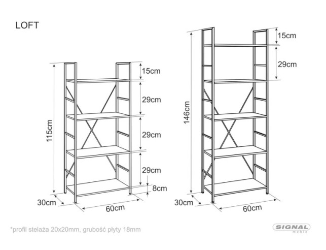 LYRAN R4 - 60CM REGAŁ LOFT, METAL/CZARN LAMINAT