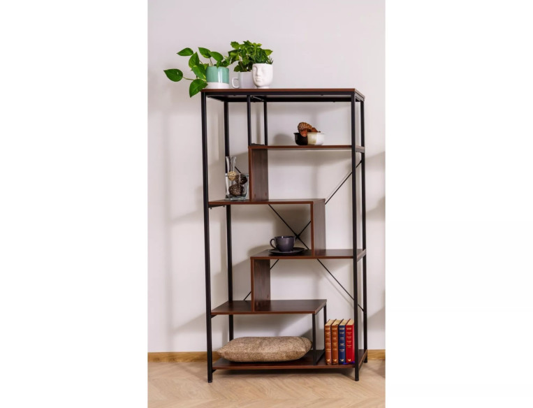 TOPP A - 85 CM REGAŁ, CIEMNY ORZECH/CZARNY METAL