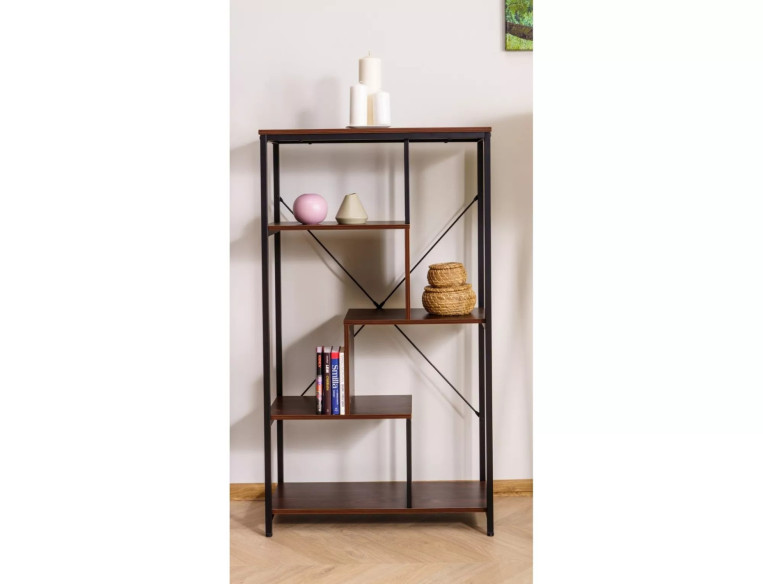 TOPP - 75x35 CM HYLLA, METALLSTÄLLNING, MÖRK VALNÖT