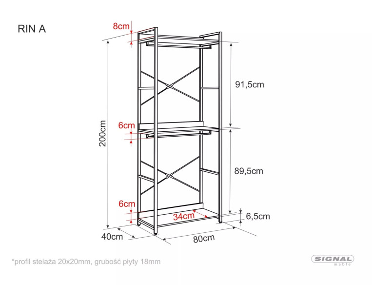 STORSLAGEN A - 80x40x200 CM REGAŁ, CZARN METALL & LAMINAT