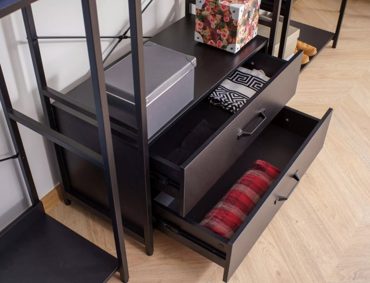 STORSLAGEN C - 80CM REGAŁ Z SZAFKĄ, CZARNY METAL I LAMINAT