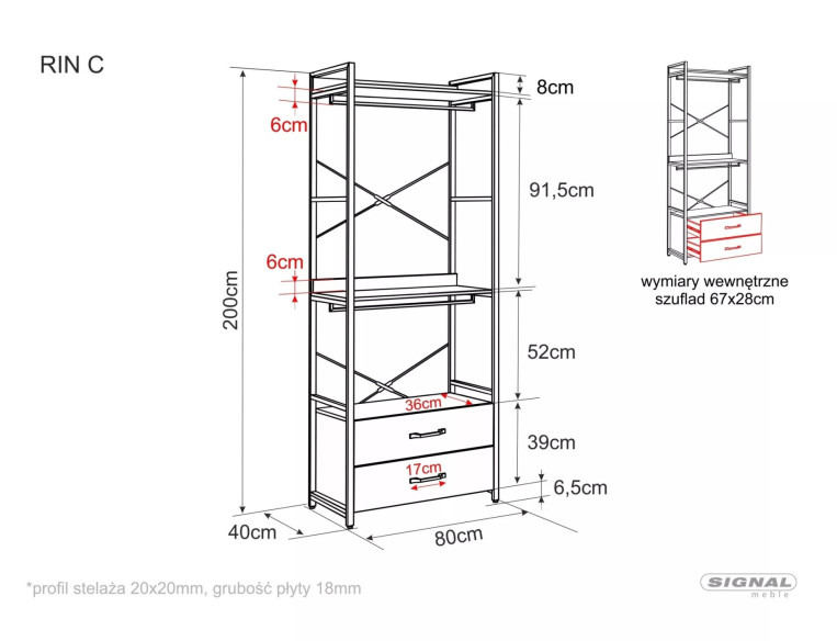 STORSLAGEN C - 80CM REGAŁ Z SZAFKĄ, CZARNY METAL I LAMINAT