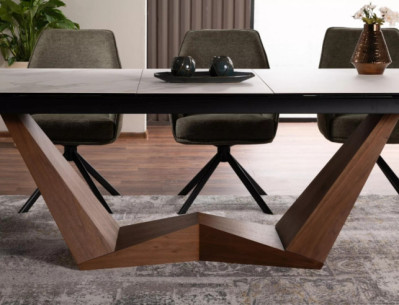 OAS - 200CM MATBORD, VIT KERAMIK/GLAS, METALLSTATIV, RÖRligt 2