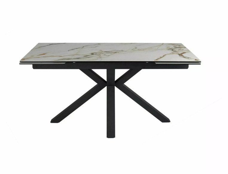 VIRVEL COLUMBUS CERAMIC AMBER BIANCO - 160 CM GLASBORD, VIT KERAMIK, SVART METALL