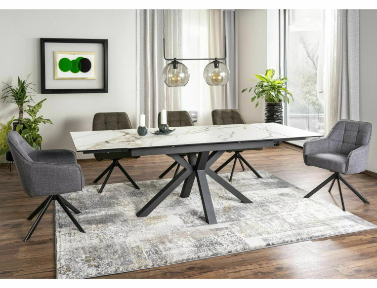 VIRVEL COLUMBUS CERAMIC AMBER BIANCO - 160 CM GLASBORD, VIT KERAMIK, SVART METALL