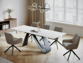 NEBULOSA - 160CM GLASBORD, VIT KERAMIK STATUARIO VENATO, SVART METALL