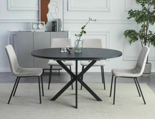 STORSLAGEN - 100CM RUNDT MATBORD, SVART MARMOREFFEKT, METALL, UTDAGBART