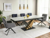 MÅNE - 160CM UTFÄLLBART MATBORD, VITMATT KERAMIK/DUBBLA TRÄTONER