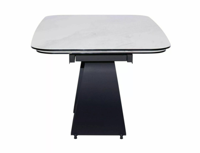 TEMPEST - 160CM GLASBORD, VIT KERAMIK NATURE CLOUD, SVART METALL