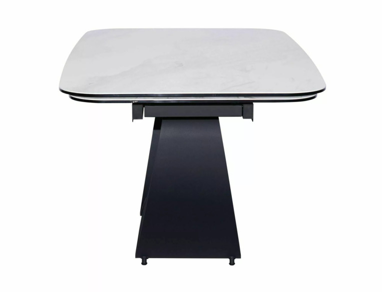 TEMPEST - 160CM GLASBORD, VIT KERAMIK NATURE CLOUD, SVART METALL