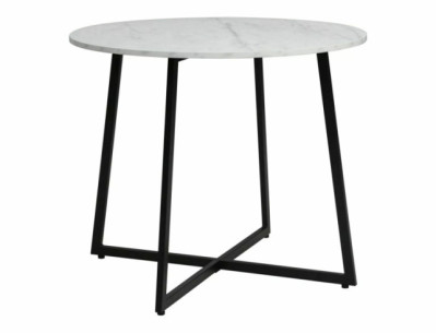 KVASAR - 90CM RUNDT MATBORD, VIT MARMOREFFEKT & SVART METALL 2