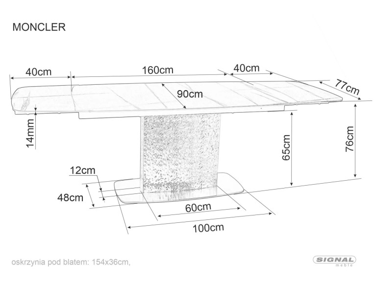 DIMMA - 160CM GLASBORD, UTFYLLNINGSBART SAHARA NOIR KERAMIK