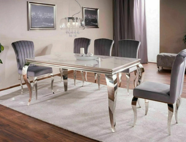 DELTA - 150CM GLASBORD, VIT KERAMIK & KROMAT STÅL