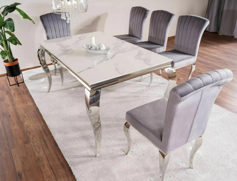DELTA - 150CM GLASBORD, VIT KERAMIK & KROMAT STÅL