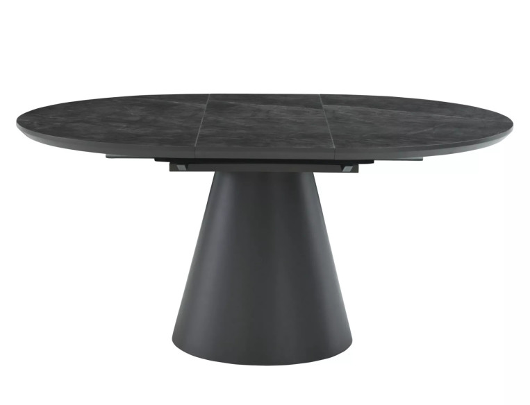 VERTEX II - Ø120/160CM RUNT MATBORD, GRÅ MARMOREFFEKT, SVART STATIV, UTFÄLLBART