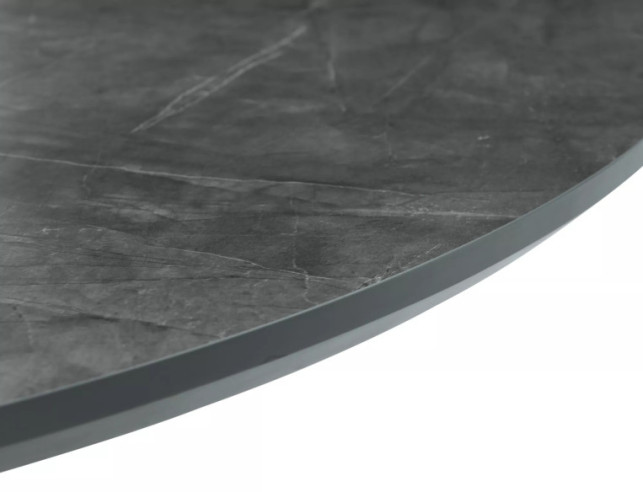VERTEX II - Ø120/160CM RUNT MATBORD, GRÅ MARMOREFFEKT, SVART STATIV, UTFÄLLBART
