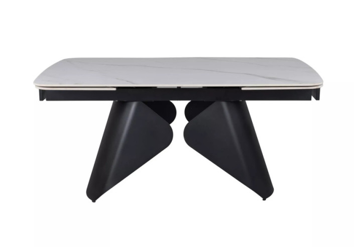 KANJON - 160 CM MATBORD, VIT KERAMIK & SVART METALL, UTFÄLLBART