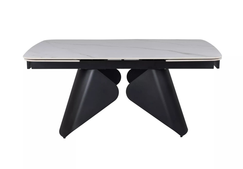 KANJON - 160 CM MATBORD, VIT KERAMIK & SVART METALL, UTFÄLLBART