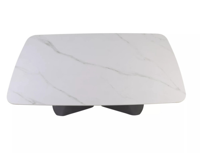 KANJON - 160 CM MATBORD, VIT KERAMIK & SVART METALL, UTFÄLLBART