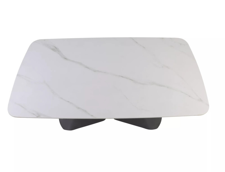 KANJON - 160 CM MATBORD, VIT KERAMIK & SVART METALL, UTFÄLLBART