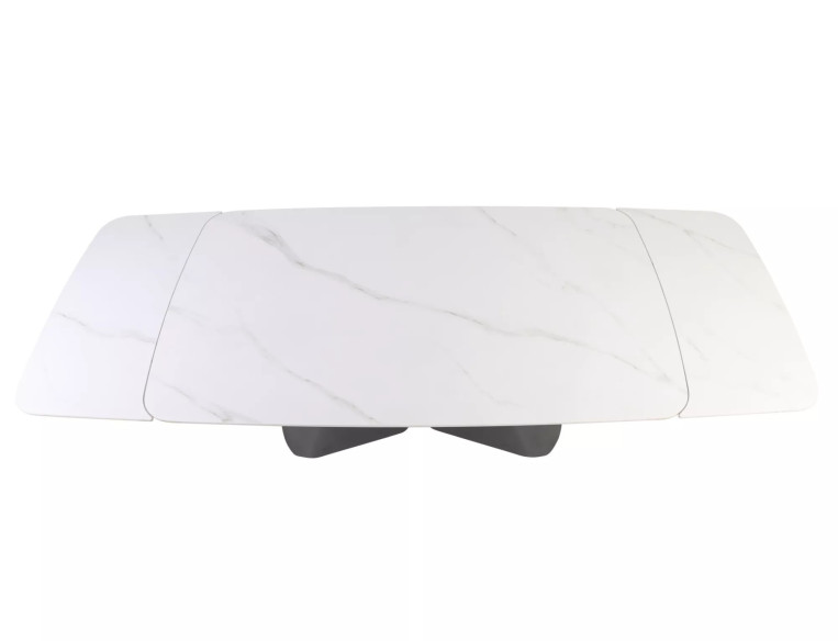 KANJON - 160 CM MATBORD, VIT KERAMIK & SVART METALL, UTFÄLLBART