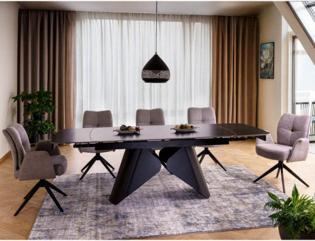 KANJON - 160 CM MATBORD, UTFYLLNINGSBART, SVART KERAMIK/METALL
