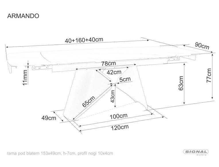 KANJON - 160 CM MATBORD, UTFYLLNINGSBART, SVART KERAMIK/METALL
