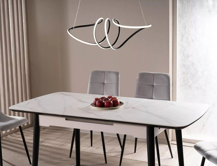 BAS - 120/160CM MATBORD, VIT MDF/CERAMIK, SVART TRÄUNDERREDE