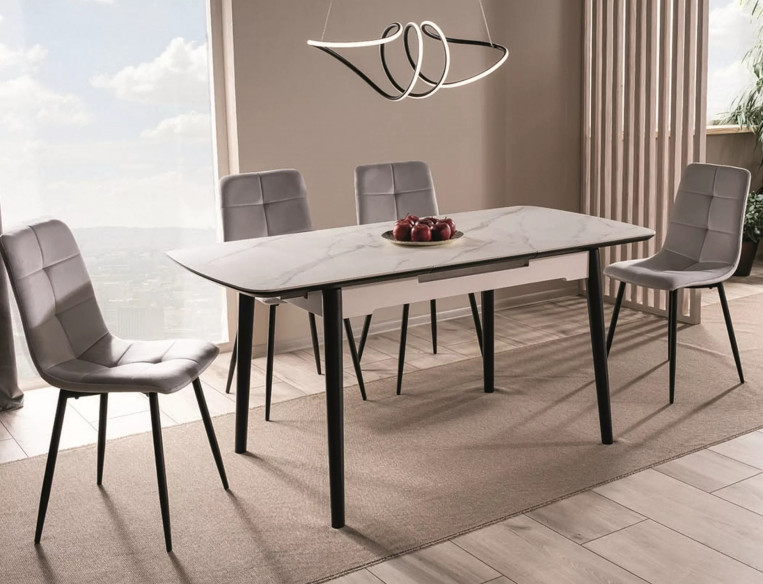BAS - 120/160CM MATBORD, VIT MDF/CERAMIK, SVART TRÄUNDERREDE
