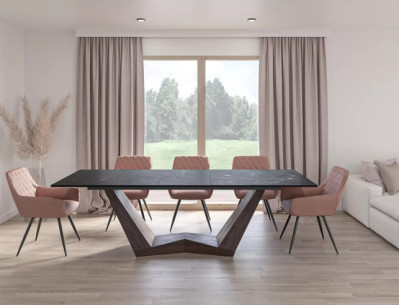 HIMMEL - 200CM MATBORD, SVART KERAMIK, METALLSTATIV