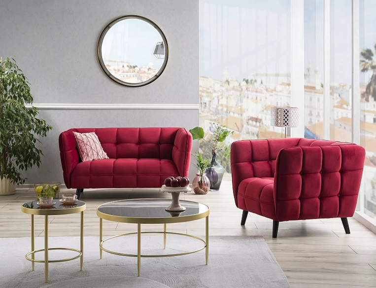 VERTEX - 145CM 2-SITS SOFFA, SAMMET BORDO