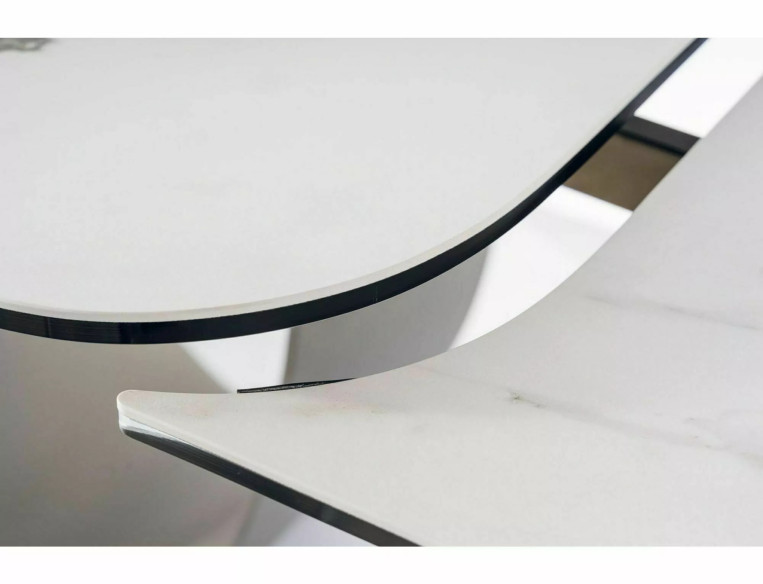 FJORD - 160 CM MATBORD, VIT KERAMIK/GLAS, KOPPARFÄRGAT METALLSTÄLLNING, UTDRAGBART