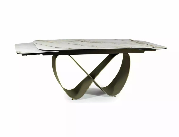 FJORD - 160 CM MATBORD, VIT KERAMIK/GLAS, KOPPARFÄRGAT METALLSTÄLLNING, UTDRAGBART