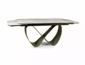 FJORD - 160 CM MATBORD, VIT KERAMIK/GLAS, KOPPARFÄRGAT METALLSTÄLLNING, UTDRAGBART