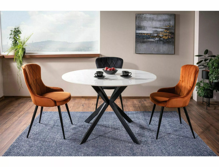 FJORD - 120CM MATBORD, RUNDT, VIT KERAMIK, SVART METALL