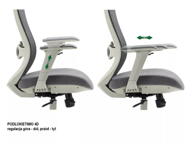 ANTARES - 64CM ERGONOMISK KONTORSSTOL, GRÅ, JUSTERBARA 4D-ARMSTÖD
